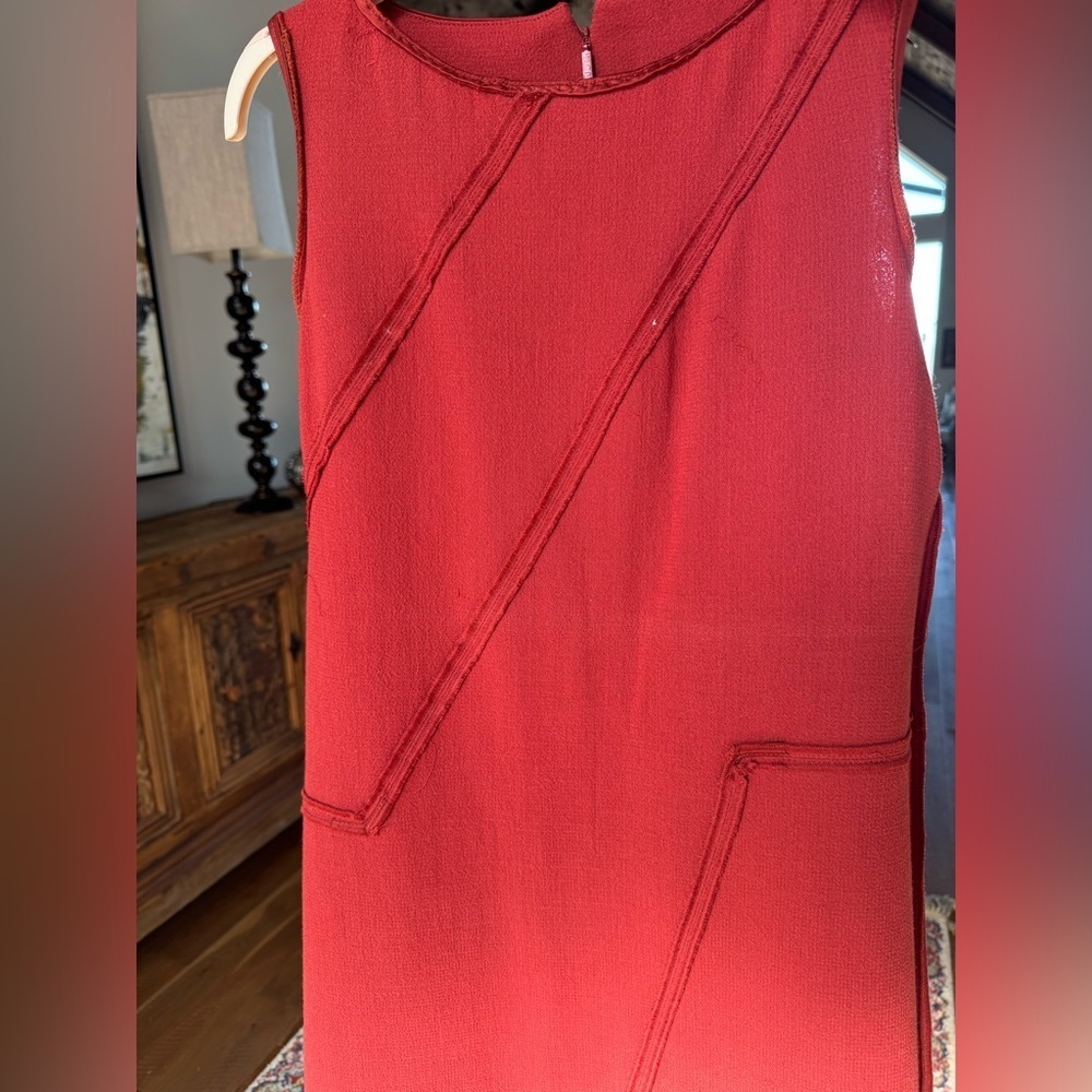Lafayette 148 Red Midweight Wool Sheath Dress Sleeveless Architectural Seams M - Picture 10 of 15